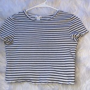 black and white striped ruffle cropped tee
